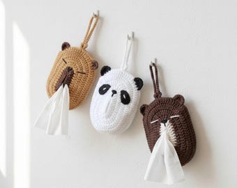 Virkat djurtygshållare med mönster | Kapybara, Panda, Björn (PDF-mönster)