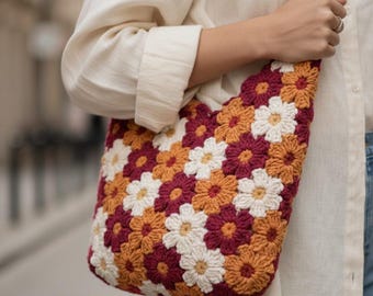 Modello per borsa a fiori all'uncinetto / Tutorial per borsa tote con motivo margherite (download PDF)