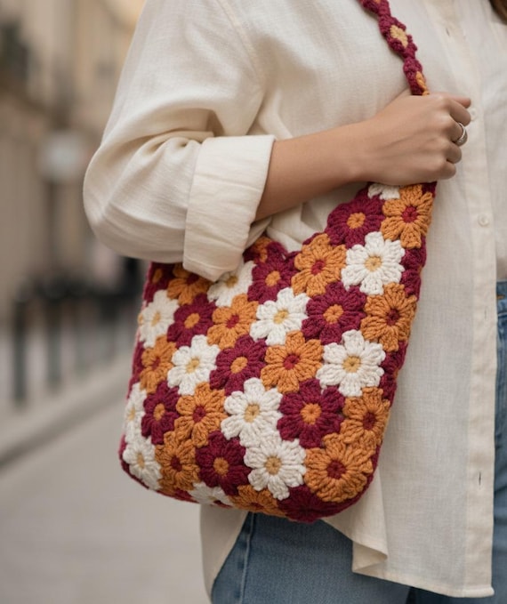 Crochet Flower Bag Pattern | Daisy Motif Tote Tutorial (PDF Download)