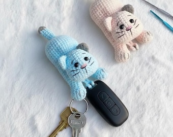 Schema all'uncinetto per portachiavi a forma di gatto / Portachiave amigurumi in PDF / Schemi facili per portachiavi a forma di gatto / Schema all'uncinetto per portachiavi amigurumi con guida video