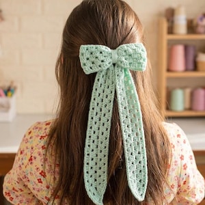 Crochet Pattern Long Tail Hair Bow | Vintage Style Lacy Hair Clip Tutorial | Beginner Crochet Hair Clip Pattern with Video Guide | DIY Bow