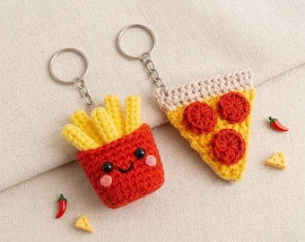 Pommes Pizza Schlüsselbund Muster | 2-in-1 Amigurumi Food PDF (Anleitung mit Video)