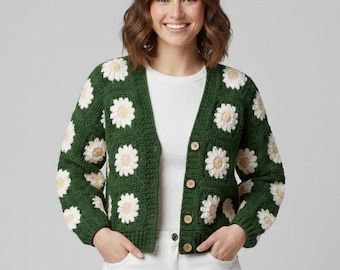 Schema all'uncinetto per cardigan quadrato della nonna / Schema all'uncinetto per giacca con fiori / Schema all'uncinetto per maglione / Schema all'uncinetto facile e tutorial video