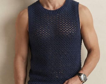 Men's Crochet Tank Top Pattern PDF | V-Stitch Sweater Vest Crochet Pattern | Digital Download with Video Tutorial | Beginner Crochet