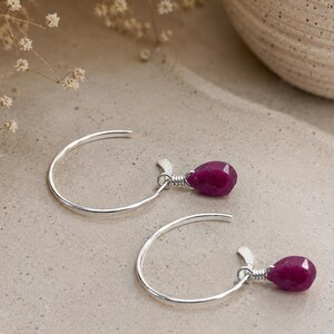 Tiny Ruby Teardrop Minimalist Interchangeable Dangle Earrings - Sterling Silver or Gold Filled imagem 2