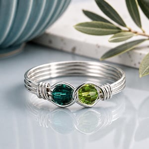 Two Birthstone Best Friends Infinity Ring: Sterling Silver or Gold Filled Wire Wrapped Swarovski Crystals - Custom Size