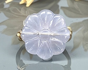 Periwinkle Glass Flower Ring- Sterling Silver, Yellow or Rose Gold Filled Wire Wrapped- Size 4 5 6 7 8 9 10 11 12 13 14