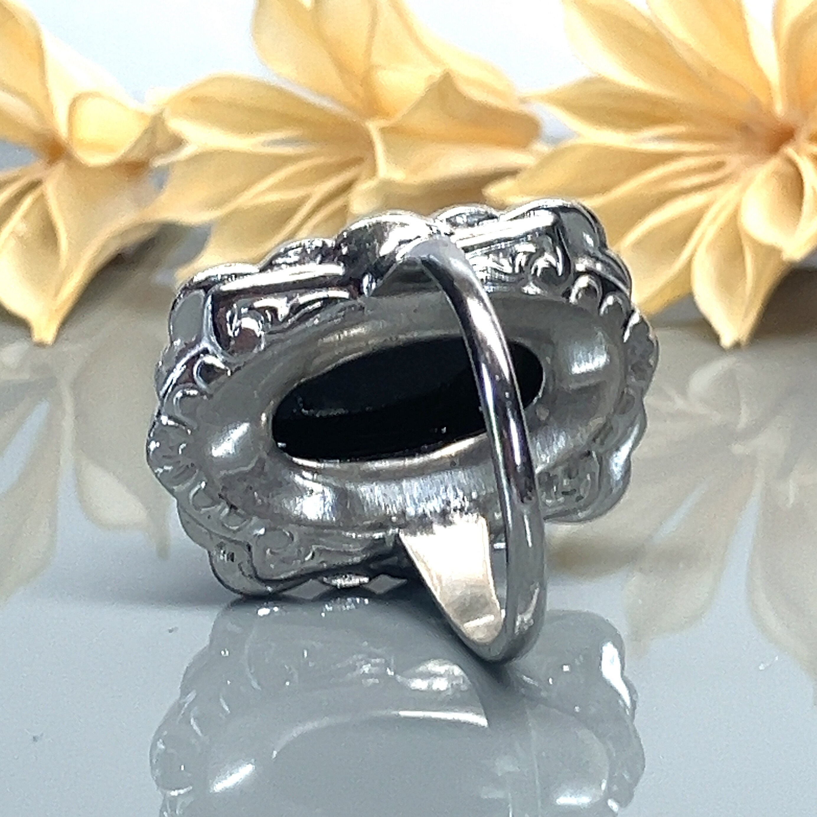 Elongated Rectangular Black Onyx and Marcasite Sterling