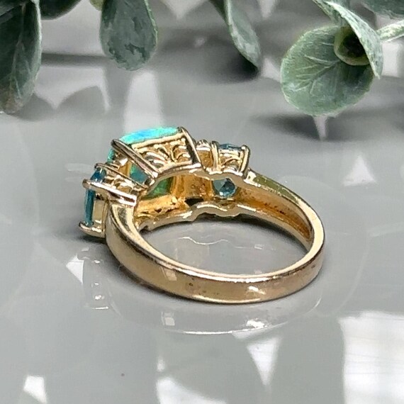 Square Blue Opal Ring: Gold Plated Sterling Silve… - image 5