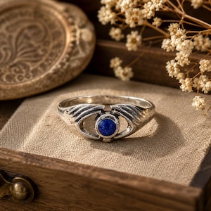 Lapis Lazuli Sterling Silver Ring: Two Hands Design, Size 7