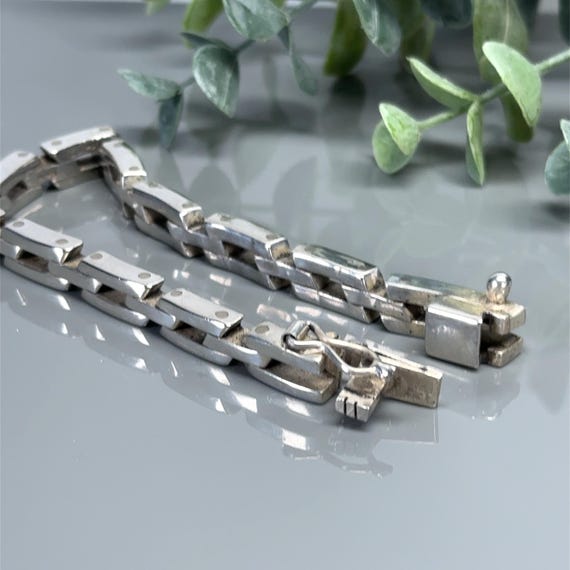 Vintage Thick Rectangular Link Sterling Silver Ch… - image 3