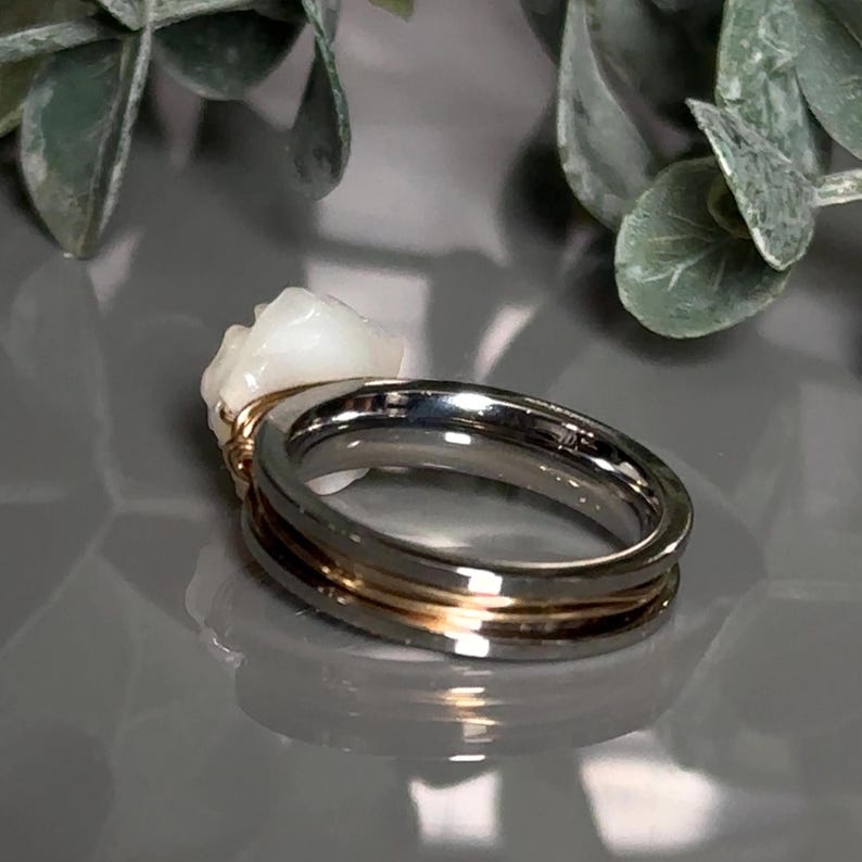 Mother of Pearl Rose Flower Fidget Spinner Ring: Stainless Steel Anxiety/Worry Ring- Custom Size image 11