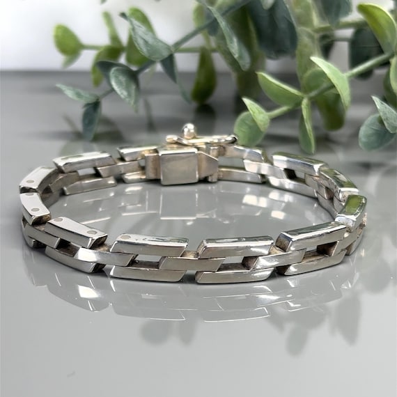 Vintage Thick Rectangular Link Sterling Silver Ch… - image 1
