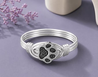 Paw Print Ring: Sterling Silver or Gold Filled Wire Wrapped Pewter Bead - Custom Size