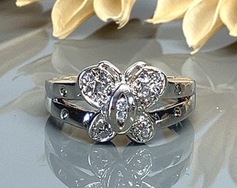Butterfly Sterling Silver White CZ Ring- Cubic Zirconia- Size 5