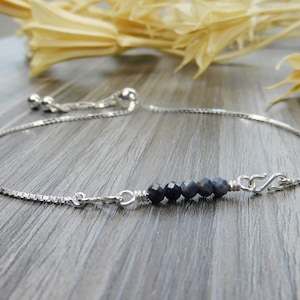Tiny Blue Sapphire Gemstones Minimalist Adjustable Sterling Silver Interchangeable Charm/Link Bolo Bracelet-Charm, Bracelet Chain, or Both