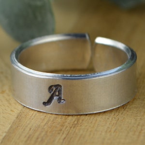 Personalized Initial Ring - Hand-Stamped Aluminum - Custom Fit