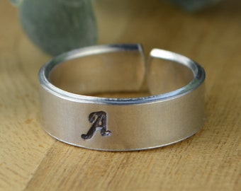 Personalized Initial Ring - Hand-Stamped Aluminum - Custom Fit