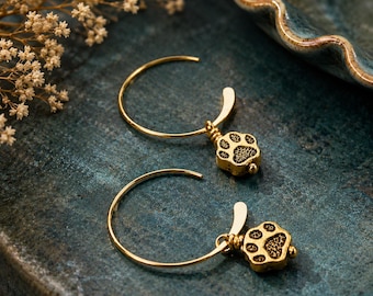 Gold Plated Pewter Paw Beads Interchangeable Dangle Earrings - Sterling Silver or Gold Filled