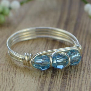 Any Three Birthstone Wrapped Ring- Sterling Silver, Yellow or Rose Gold Filled Wire/Personalized Ring- Any Size 4 5 6 7 8 9 10 11 12 13 14