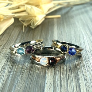 Custom Birthstone Infinity Spinner Ring in Silver, 14k Gold - Personalized Couples, Sisters, Friends Jewelry
