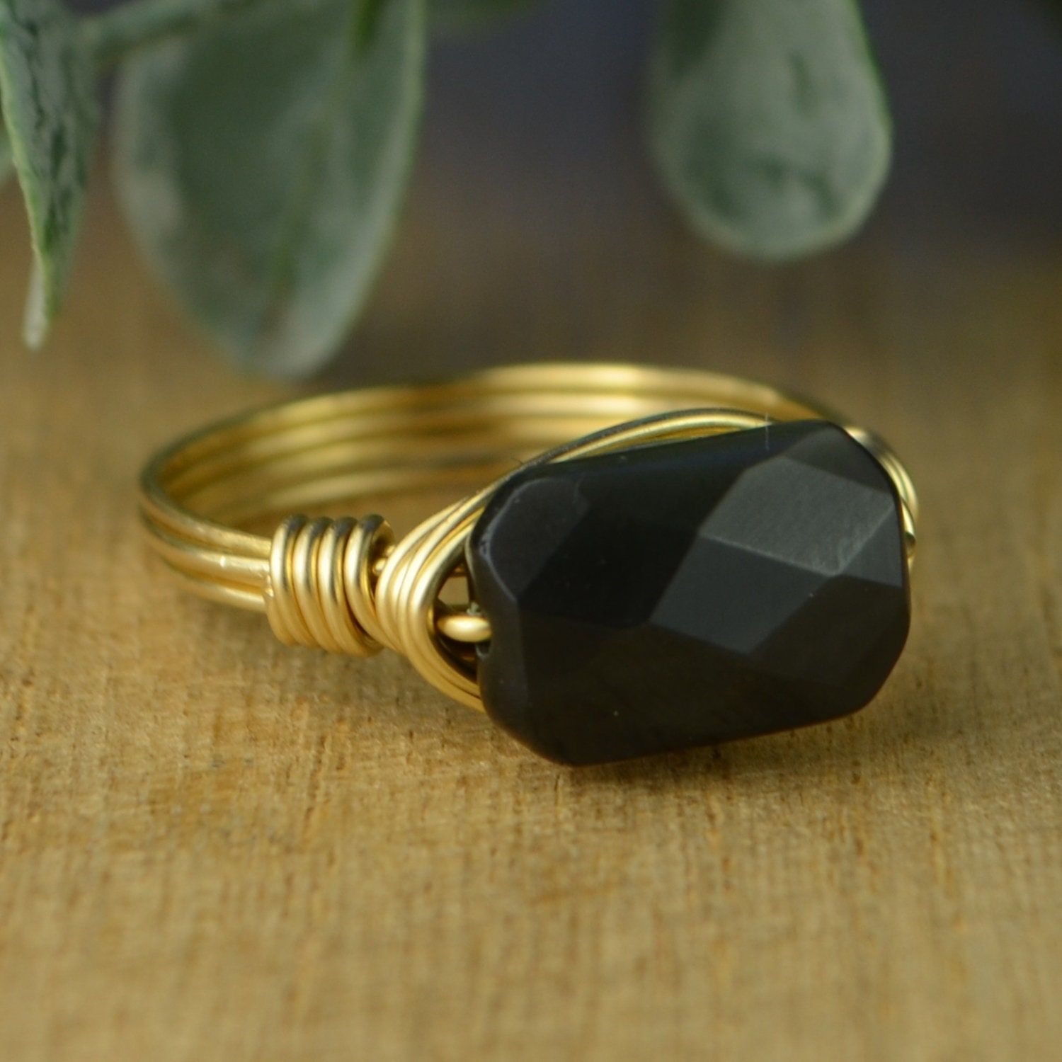 Rectangular Obsidian Ring Rainbow Obsidian Ring: Sterling Silver or Gold Filled Wire Wrapped ...