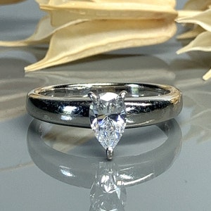 Classic Pear Shaped CZ Sterling Silver Three Prong Engagement Ring- Cubic Zirconia Promise Ring- Vintage- Size 9