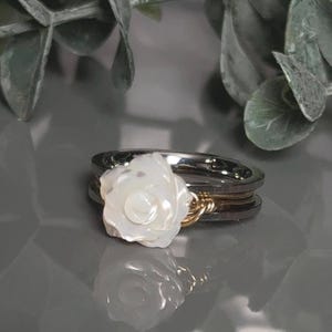 Mother of Pearl Rose Flower Fidget Spinner Ring: Stainless Steel Anxiety/Worry Ring- Custom Size image 8