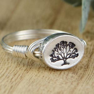 Tree of Life Ring- Sterling Silver, Yellow or Rose Gold Filled Wire Wrapped Ring with Pewter Bead- Any Size 4 5 6 7 8 9 10 11 12 13 14