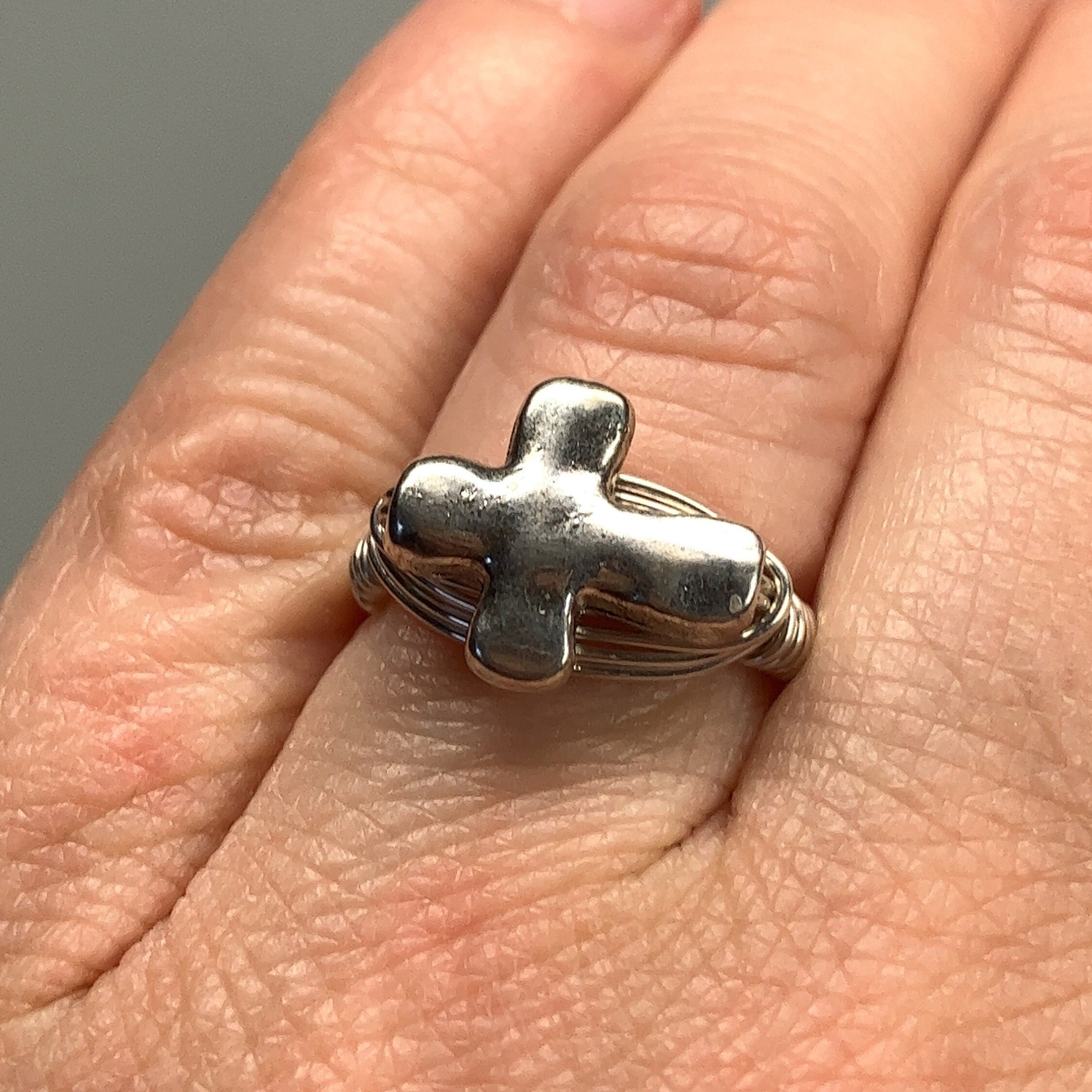 Wavy Cross Ring- Sterling Silver, Yellow or Rose Gold Filled