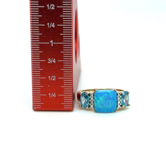 Square Blue Opal Ring: Gold Plated Sterling Silve… - image 7