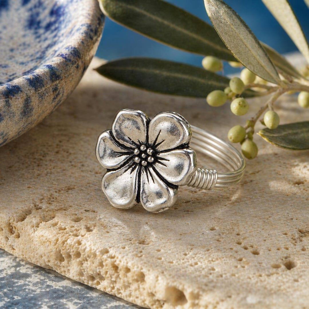 Flower Blossom Ring: Sterling Silver or Gold Filled Wire Wrapped