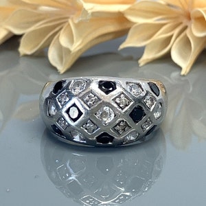 Black and White CZ Sterling Silver Geometric Band Ring- Size 7