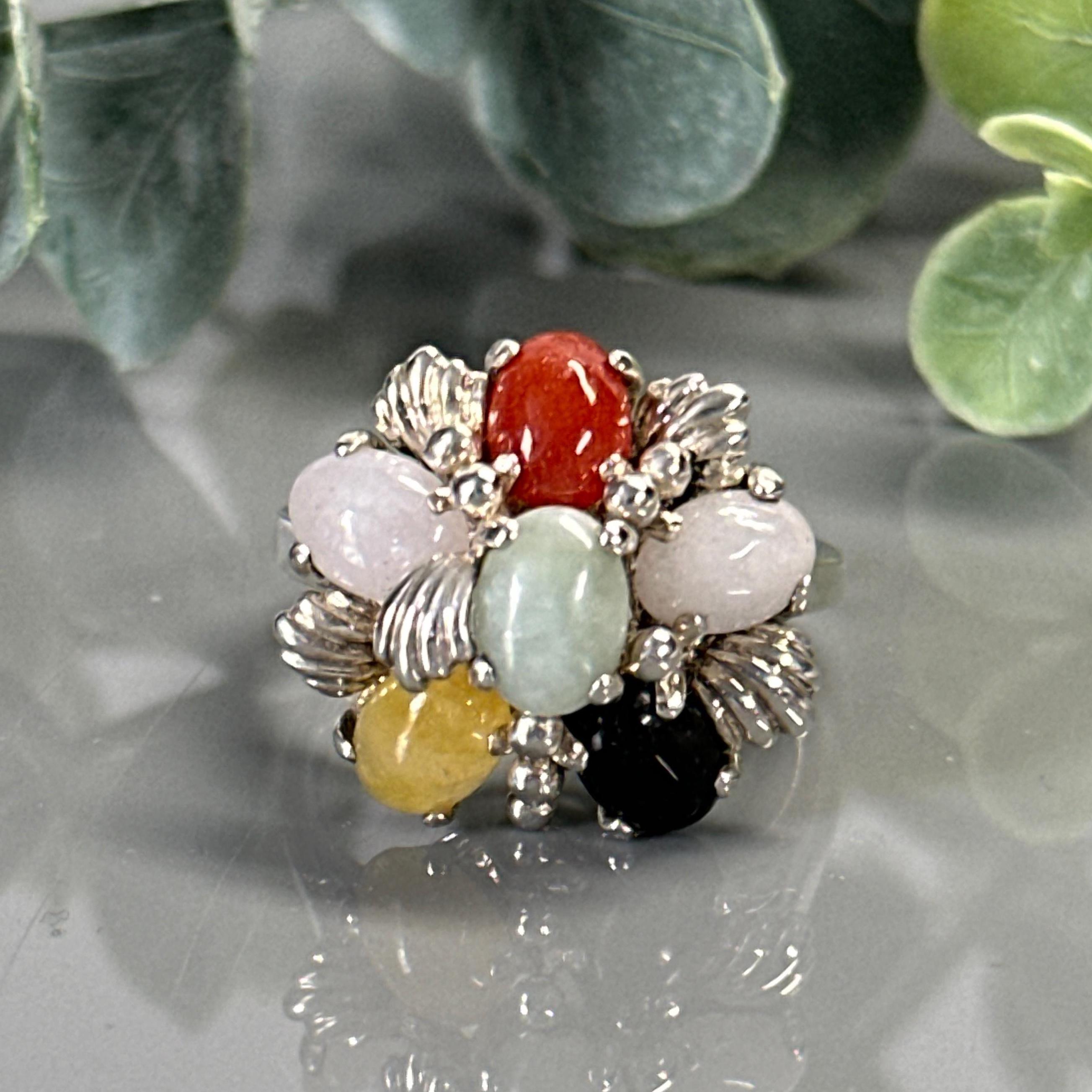 Vintage Multi Color Jade Sterling Silver Ring - Size 8 - Etsy