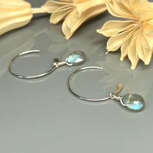 Interchangeable Tiny Labradorite Teardrop Minimalist Dangle Earrings- Sterling Silver or Gold Filled