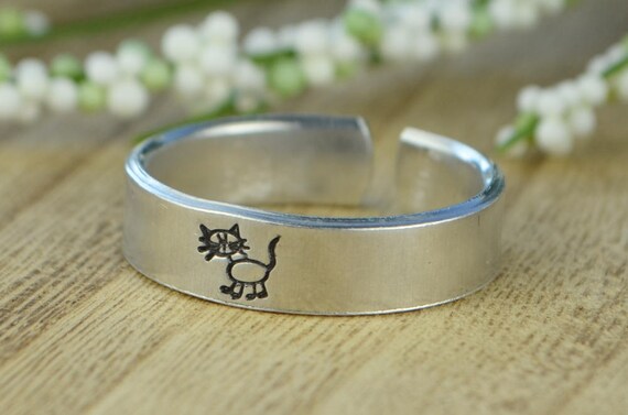 Standing Cat Adjustable Ring- Hand Stamped Aluminum Cat Ring Any