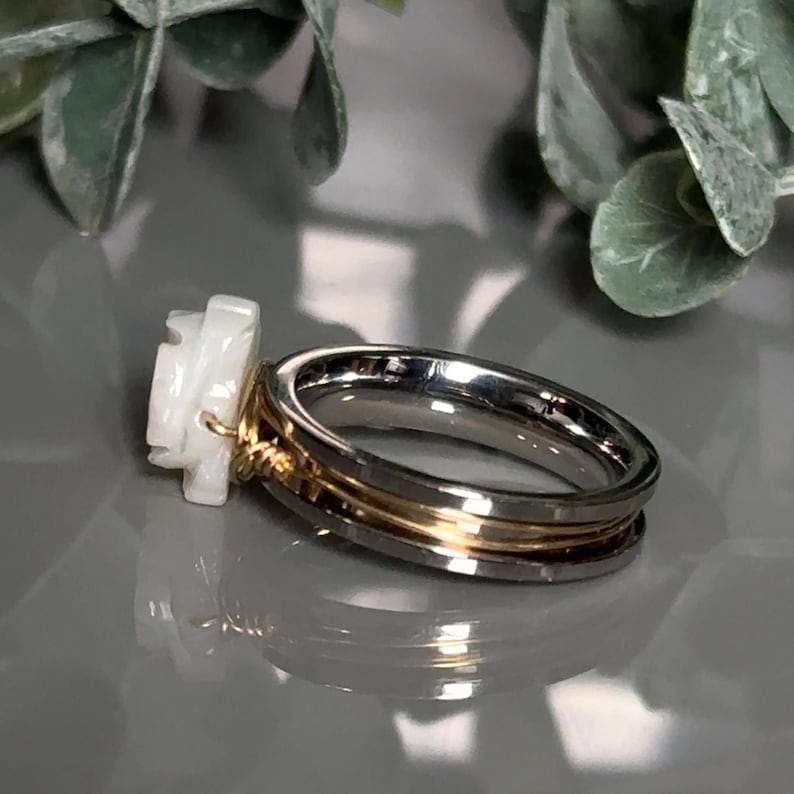 Mother of Pearl Rose Flower Fidget Spinner Ring: Stainless Steel Anxiety/Worry Ring- Custom Size image 10