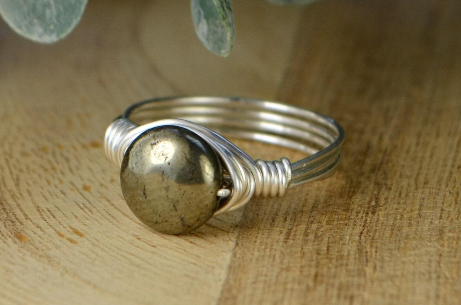 Round Pyrite Ring - Sterling Silver, Yellow or Rose Gold Filled Wire ...