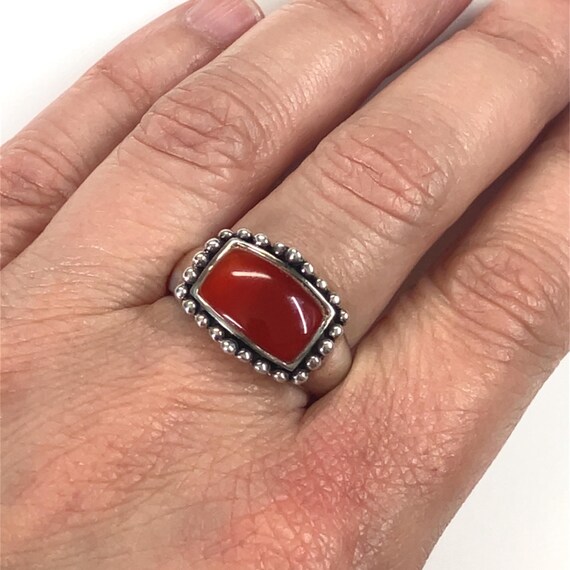 Rectangular Carnelian Cabochon Gemstone Sterling … - image 6