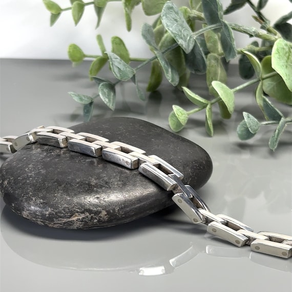 Vintage Thick Rectangular Link Sterling Silver Ch… - image 2