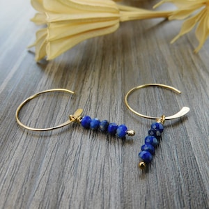 Interchangeable Tiny Linear Lapis Lazuli Gemstone Minimalist Dangle Earrings- Sterling Silver or Gold Filled