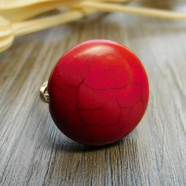 Sterling Silver Red Howlite Ring - Wire Wrapped Gemstone Jewelry - Custom Sizes Available