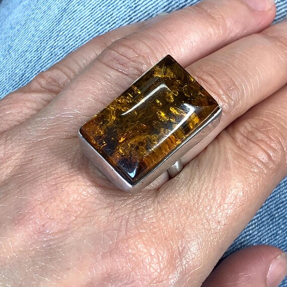 Huge Rectangular Amber Sterling Silver Statement … - image 6