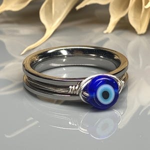 Blue Evil Eye Fidget Spinner Ring - Stainless Steel Anxiety/Worry Ring - Custom Made to Size