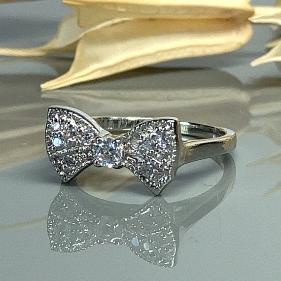 Cubic Zirconia and Sterling Silver Bow Ring- CZ F… - image 3
