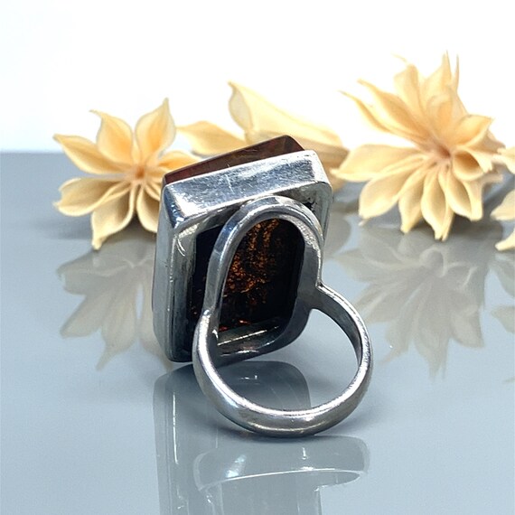 Huge Rectangular Amber Sterling Silver Statement … - image 5