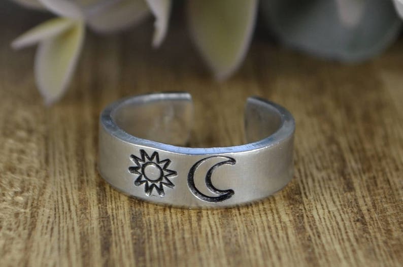 •SUN & MOON• adjustable recycled silver + bronze ring