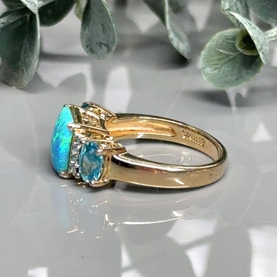 Square Blue Opal Ring: Gold Plated Sterling Silve… - image 4