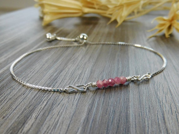 Pink Tourmaline Anklet Adjustable Length Sterling Silver Pink Tourmaline Anklet Adjustable Length Sterling Silver