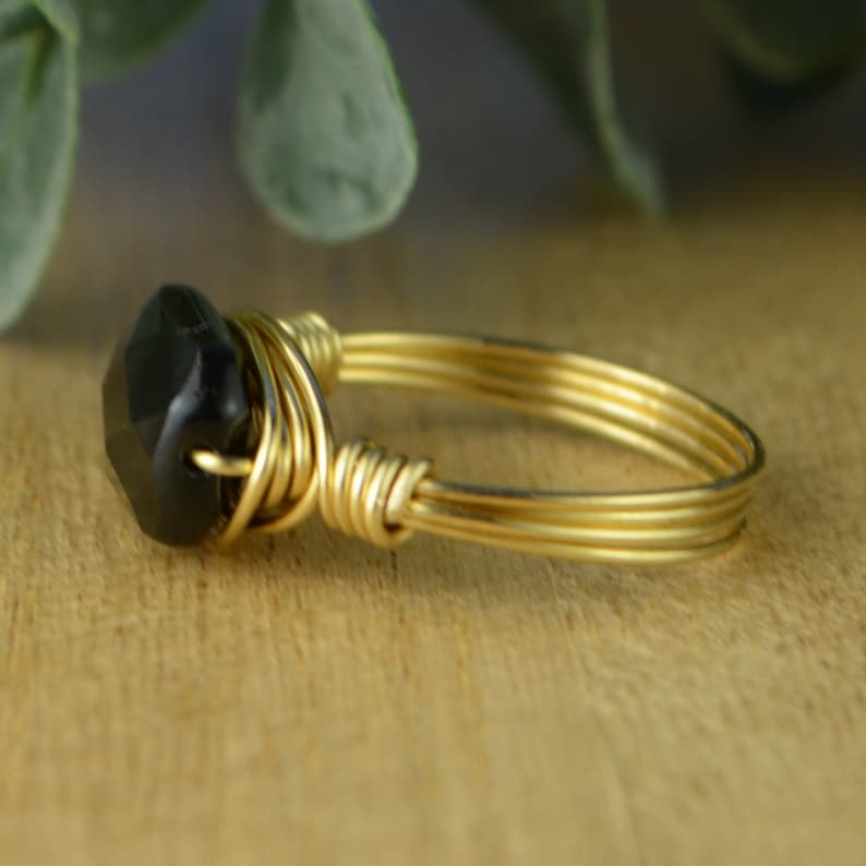 Rectangular Obsidian Ring Rainbow Obsidian Ring: Sterling Silver or Gold Filled Wire Wrapped ...